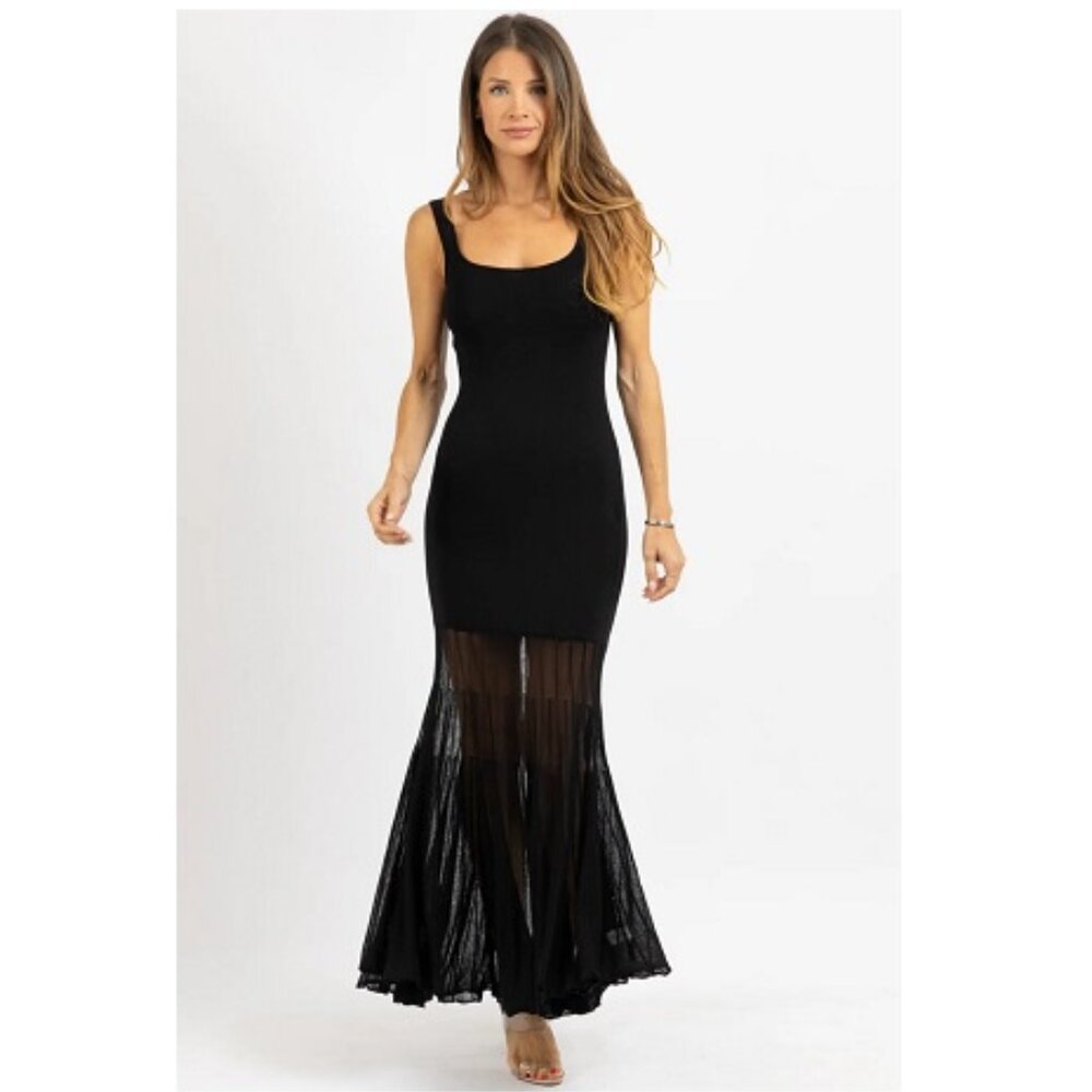 Lalavon Black knit sheer bottom maxi Dress NWOT, Size M